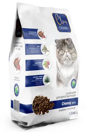 Купить clan classic choosy 29/13 сухой корм для взрослых кошек с индейкой и кроликом