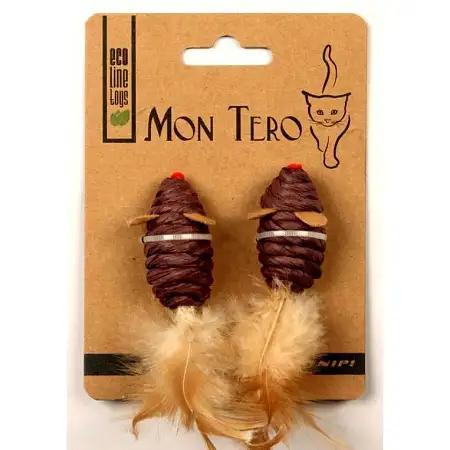 Купить Мон Теро ЭКО 2 шт игрушка для кошек мышь с перьями с кошачьей мятой фиолетовая